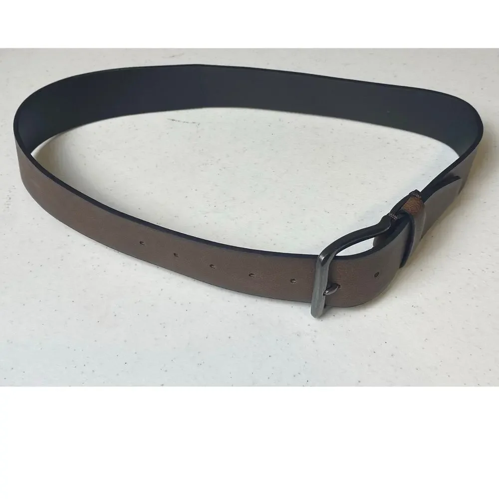 Men's Brown Faux Leather Belt with Square Buckle Size Small New